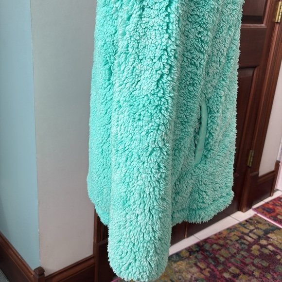 Katydid fleece jacket Faux fur Mint/ white ends add shimmer full zip front szM - Picture 7 of 13
